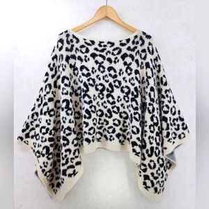 Leopard Print Fuzzy Knit Poncho Women's One Size Fits Most Super Soft